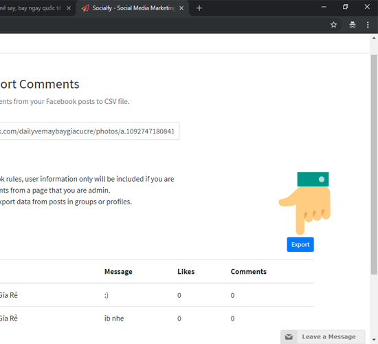 Cách xuất bình luận Fanpage Facebook thành file Excel