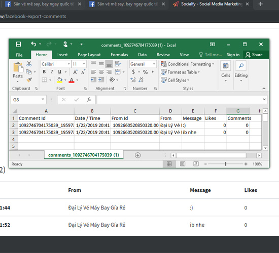 Cách xuất bình luận Fanpage Facebook thành file Excel