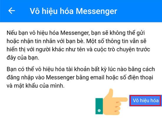 Cách vô hiệu hoá tài khoản Facebook Messenger