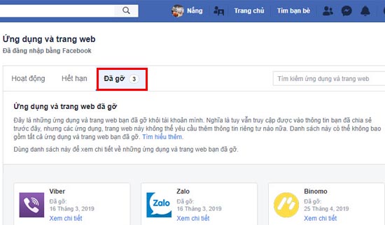 Gỡ, loại bỏ ứng dụng truy cập dữ liệu Facebook