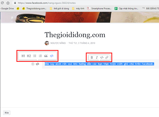 Cách viết note trên Facebook