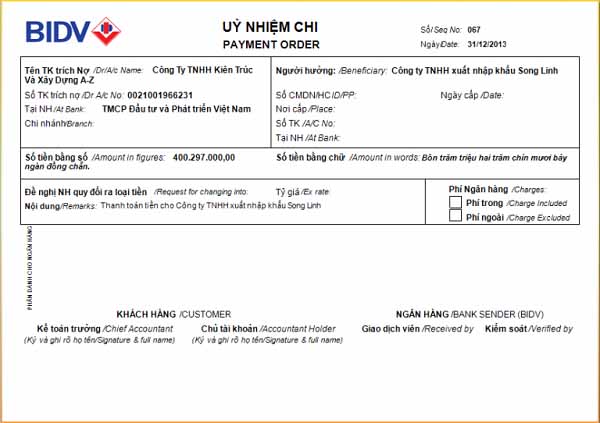 UNC là gì và mẫu ủy nhiệm chi ACB BIDV VCB mới nhất 2021