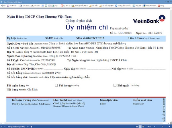 UNC là gì và mẫu ủy nhiệm chi ACB BIDV VCB mới nhất 2021