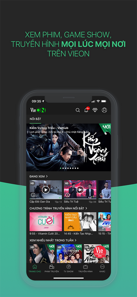 VieON: Ứng dụng xem phim, game show Người Ấy Là Ai, Quý Ông Đại Chiến,...