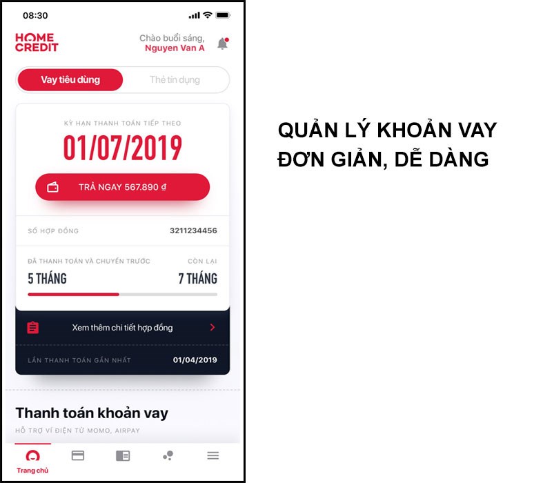Home Credit Vietnam: Vay tiền online, quản lý khoản vay