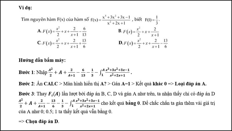 Cách bấm máy tính lim, tích phân, đạo hàm, nguyên hàm thi trắc nghiệm