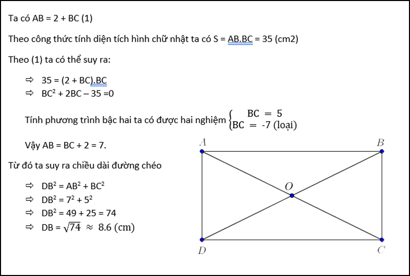 Công thức tính đường chéo hình chữ nhật đầy đủ, chi tiết, dễ hiểu
