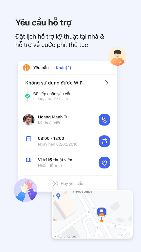 Hi FPT: Quản lý, đặt lịch sửa chữa mạng FPT online