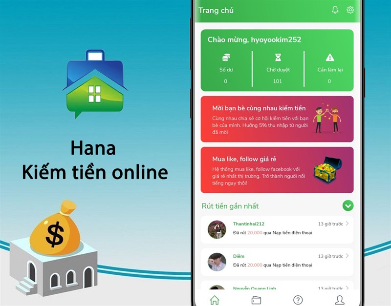 Hana - Ứng dụng kiếm tiền online tại nhà không cần vốn