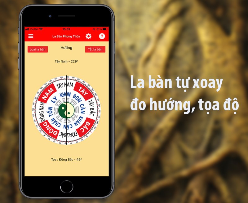 Ứng dụng la bàn phong thuỷ xem hướng phong thuỷ trên la bàn