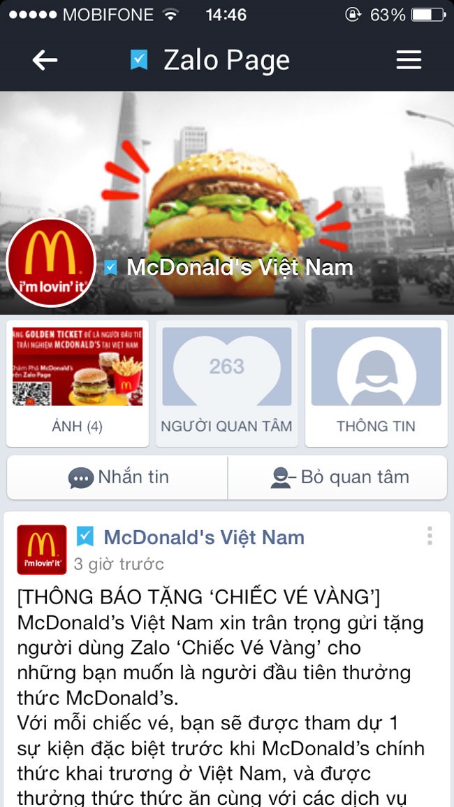 McDonald’s tặng 'vé Vàng' cho người dùng Zalo ở Việt Nam hiện nay?