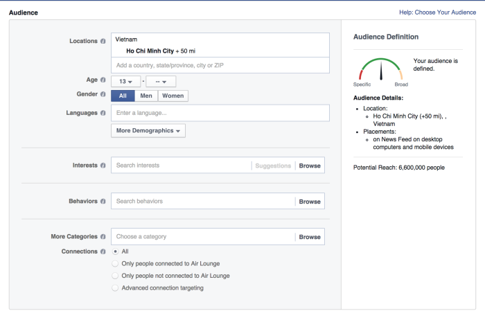 chọn đối tượng quảng cáo facebook