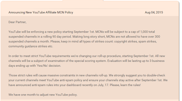 Từ 1/9/2015 Youtube ban hành luật mới cho các NETWORK?