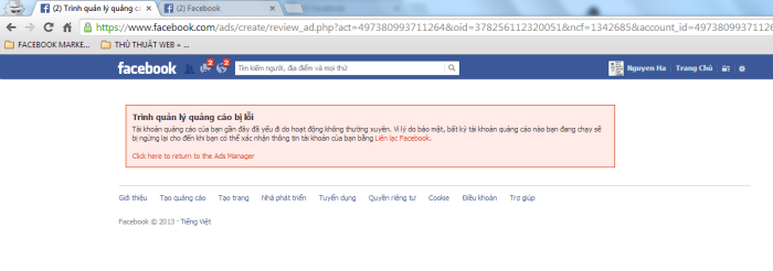 quảng cáo facebook không chạy