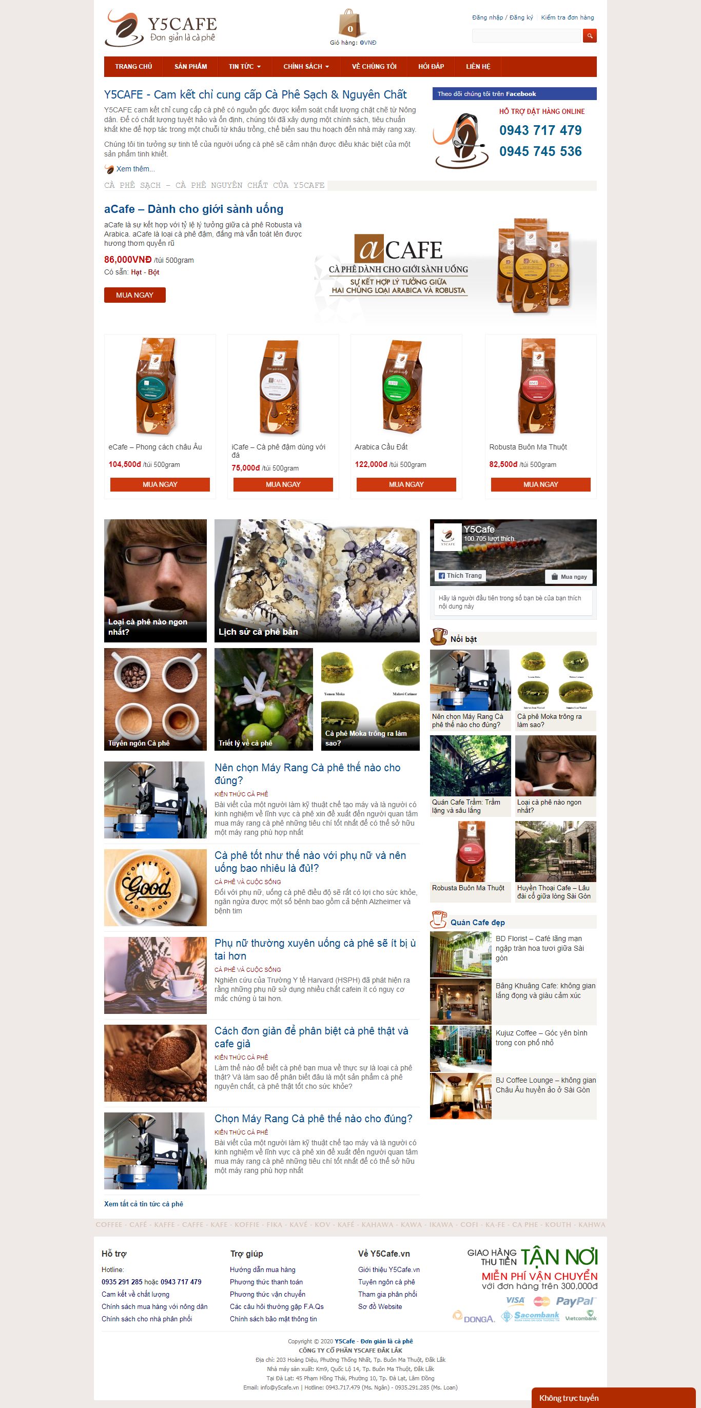 Thiết kế Web coffee y5cafe.vn