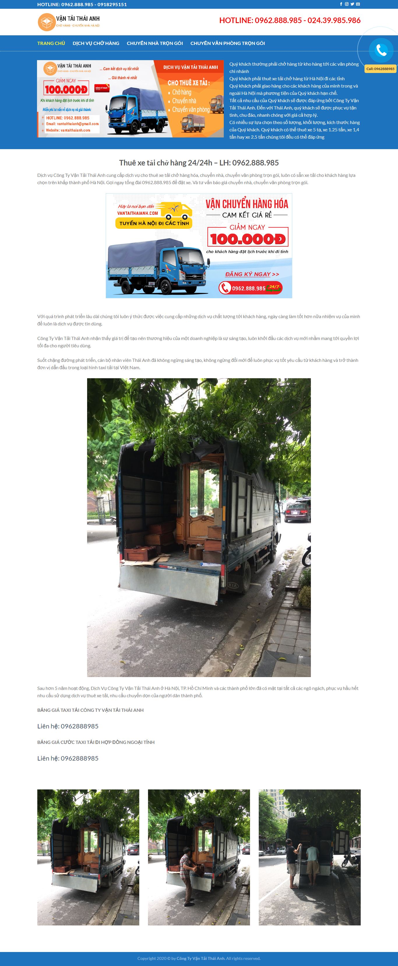 Thiết kế Web vận chuyển vantaithaianh.com