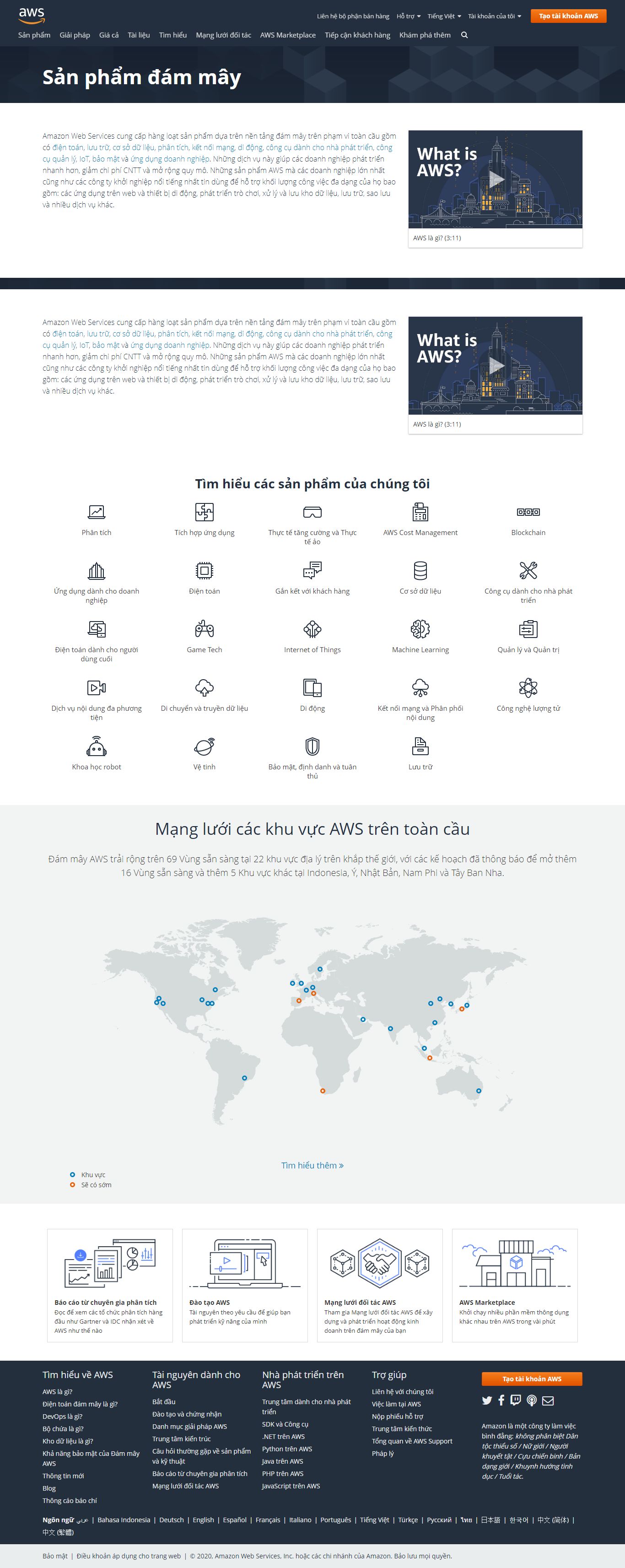 Thiết kế Web sản phẩm aws.amazon.com