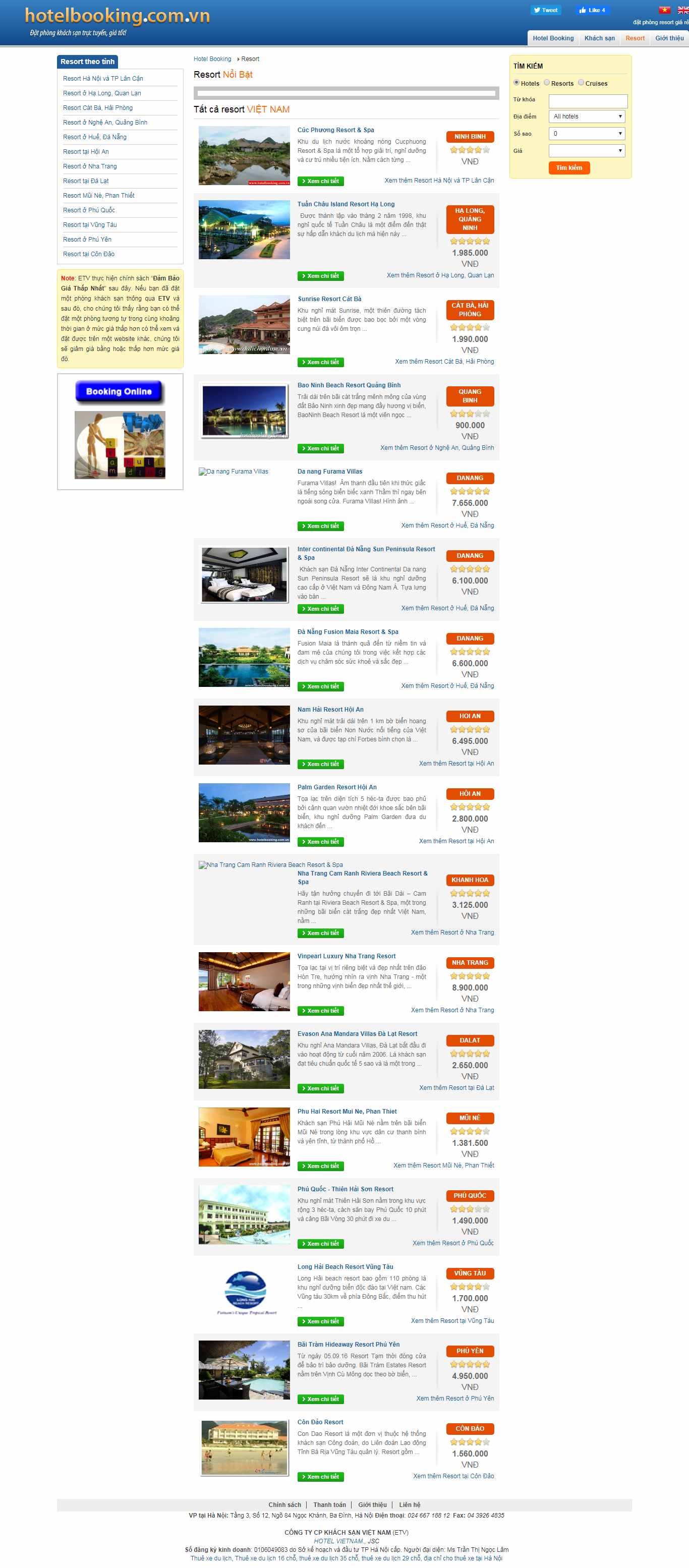 Thiết kế Web resort hotelbooking.com.vn