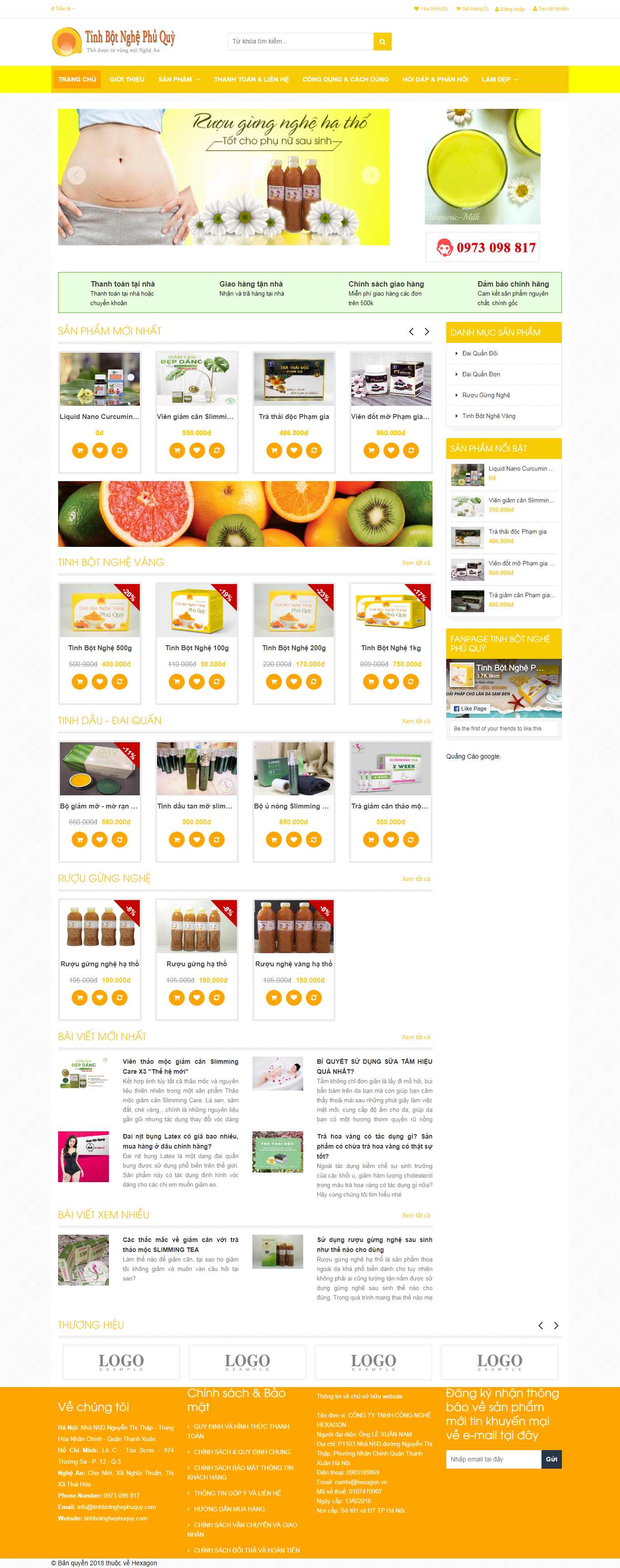 Thiết kế Web tinh bột nghệ tinhbotnghephuquy.com