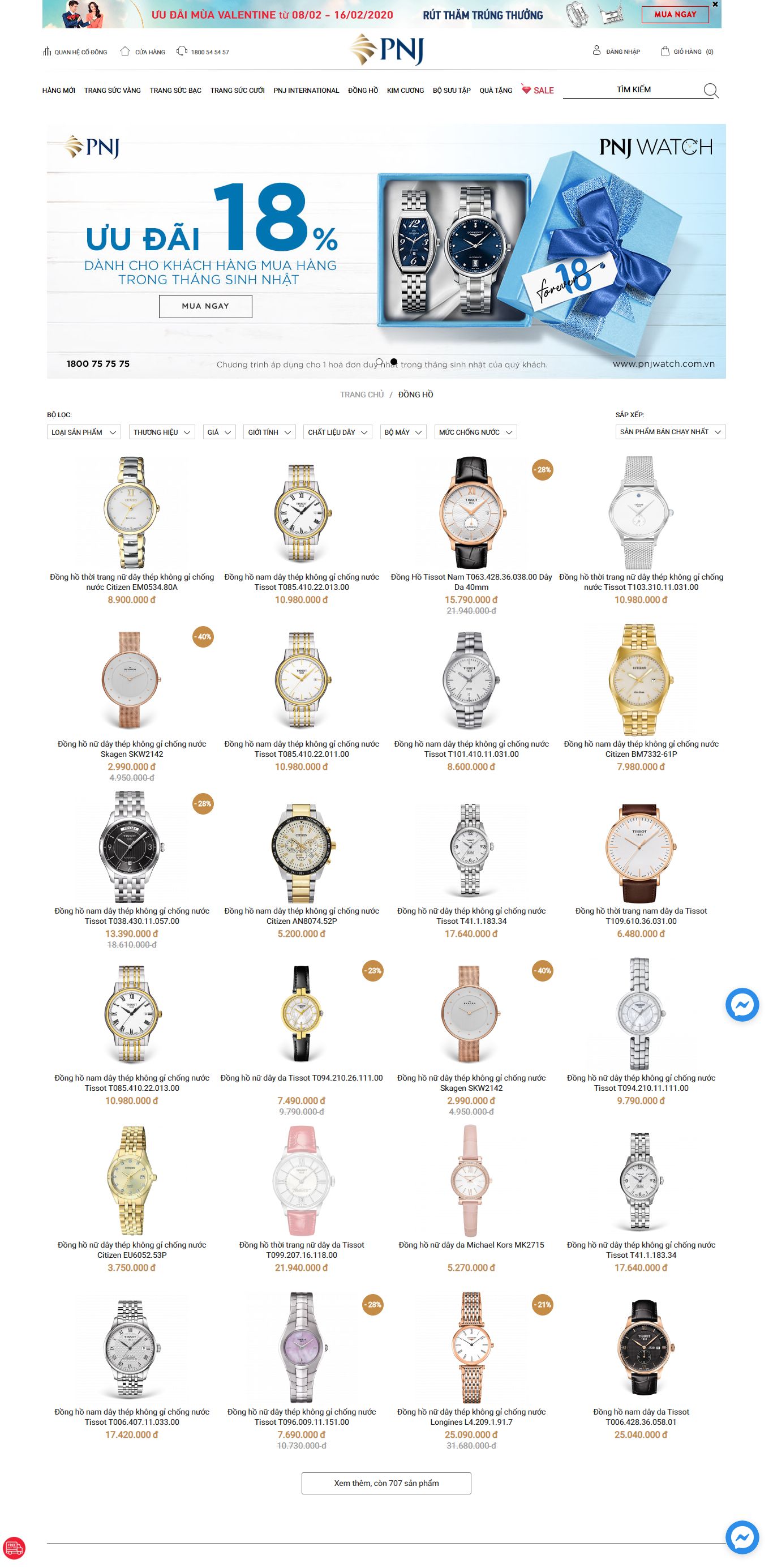 Thiết kế Web đồng hồ pnj.com.vn