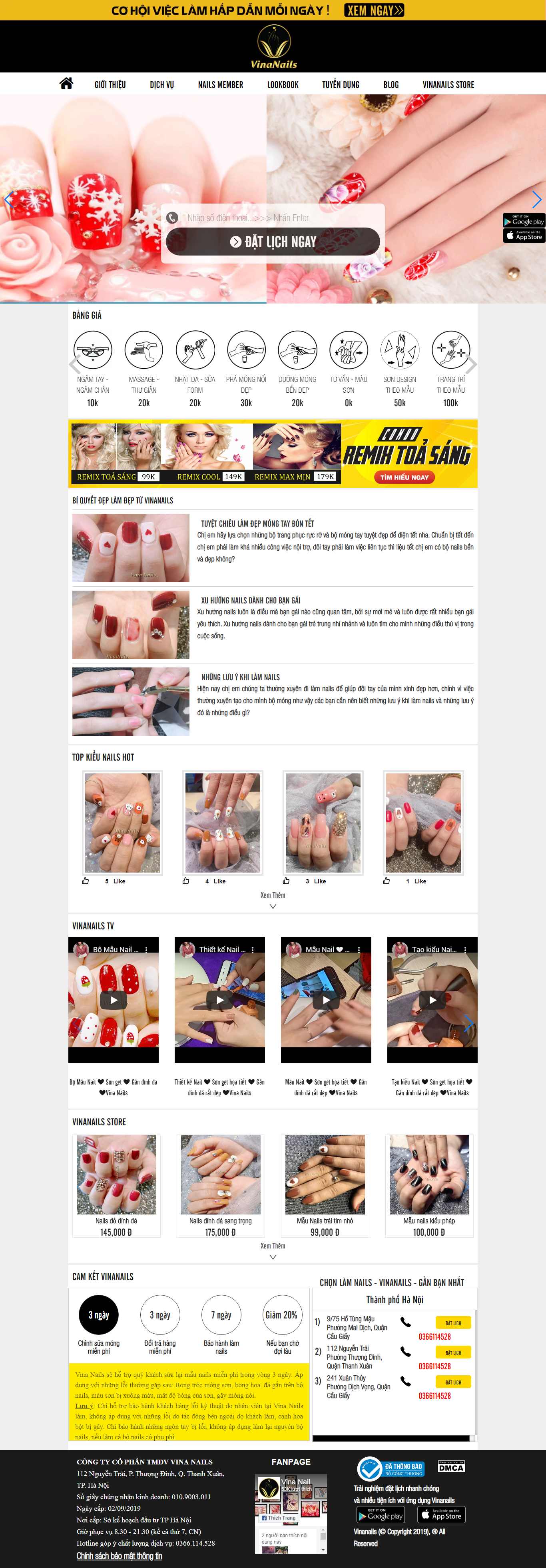 Thiết kế Web tiệm nails vinanails.vn