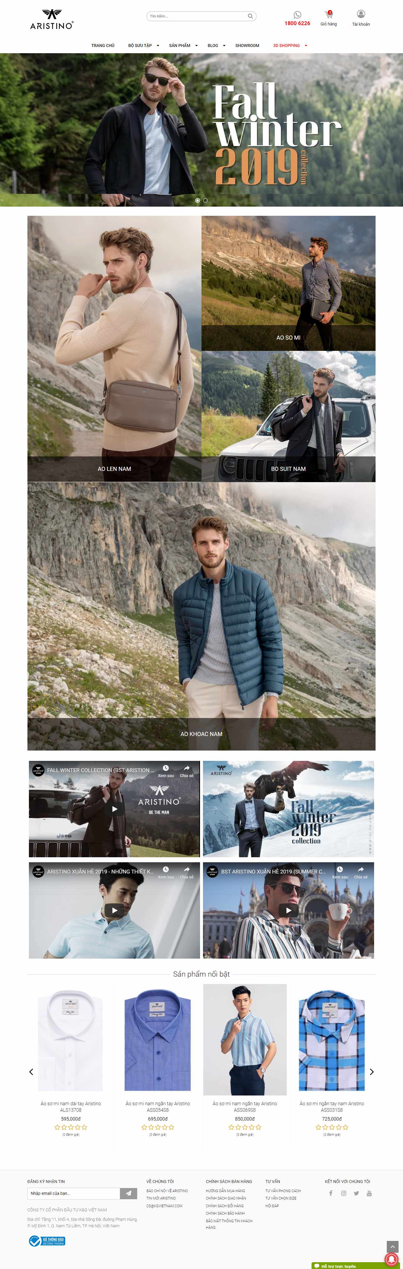 Thiết kế Web thời trang nam aristino.com