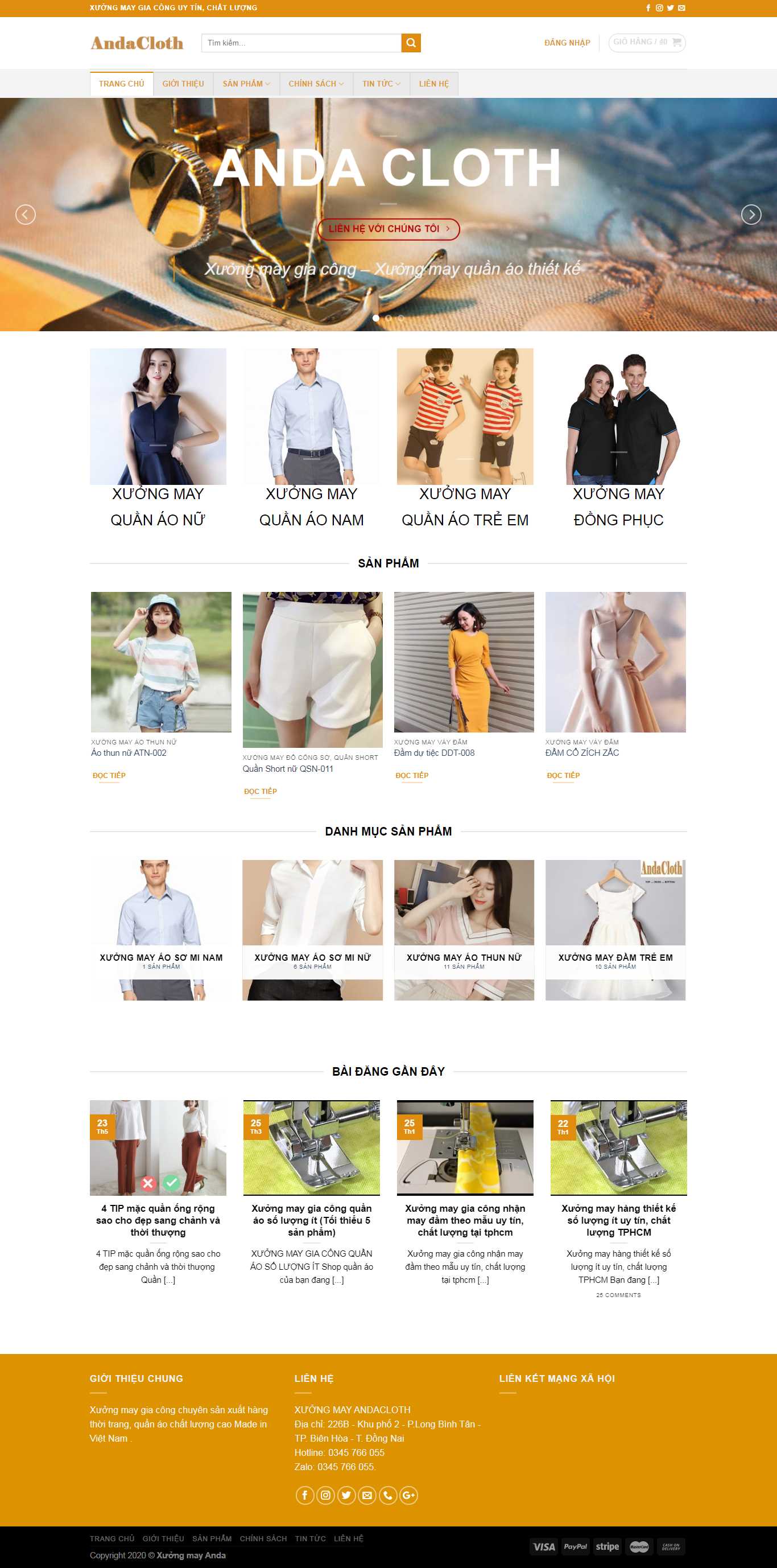 Thiết kế Web xưởng may andacloth.com
