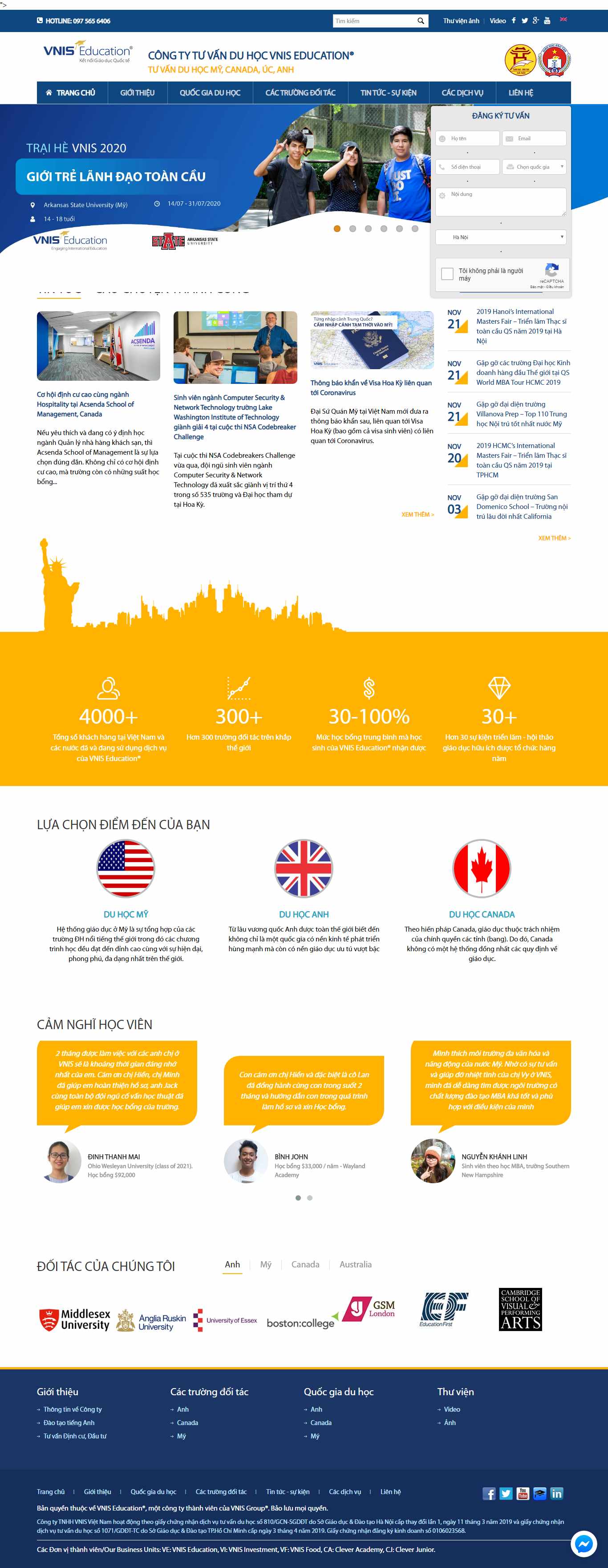 Thiết kế Web tư vấn du học vnis.edu.vn