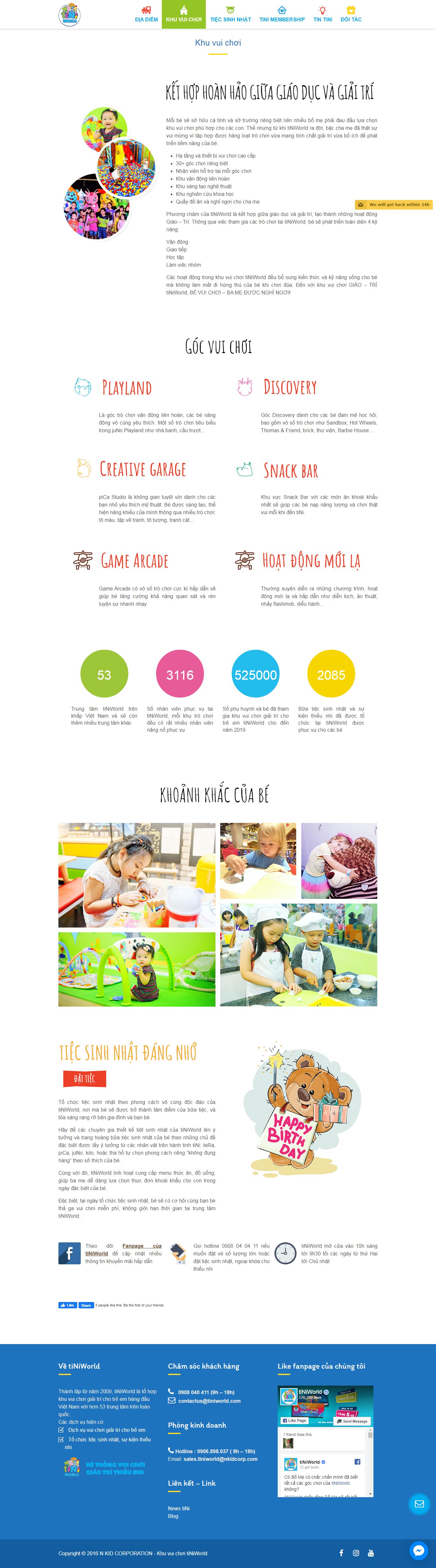 Thiết kế Web khu vui chơi tiniworld.com