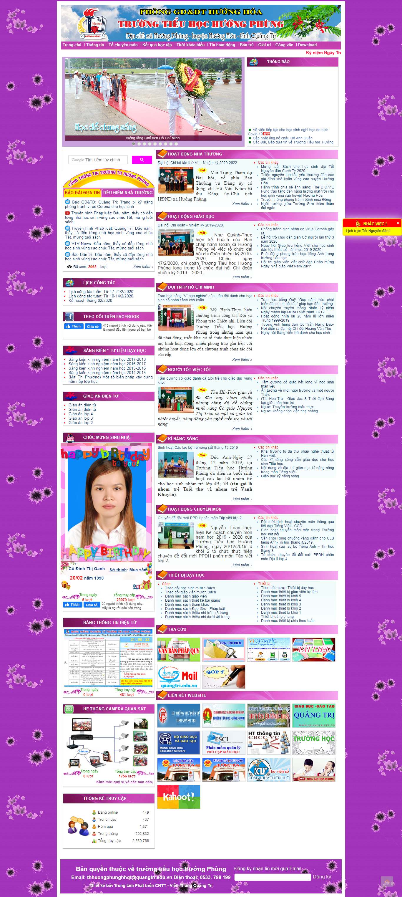 Thiết kế Web trường tiểu học thhuongphung-huonghoa-quangtri.edu.vn