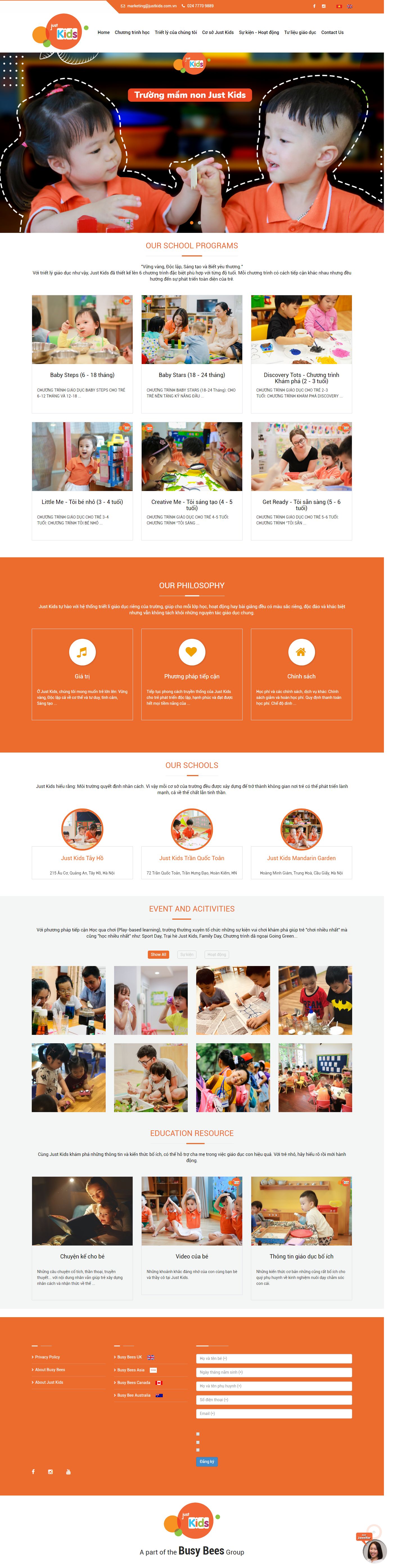 Thiết kế Web trường mầm non justkids.com.vn