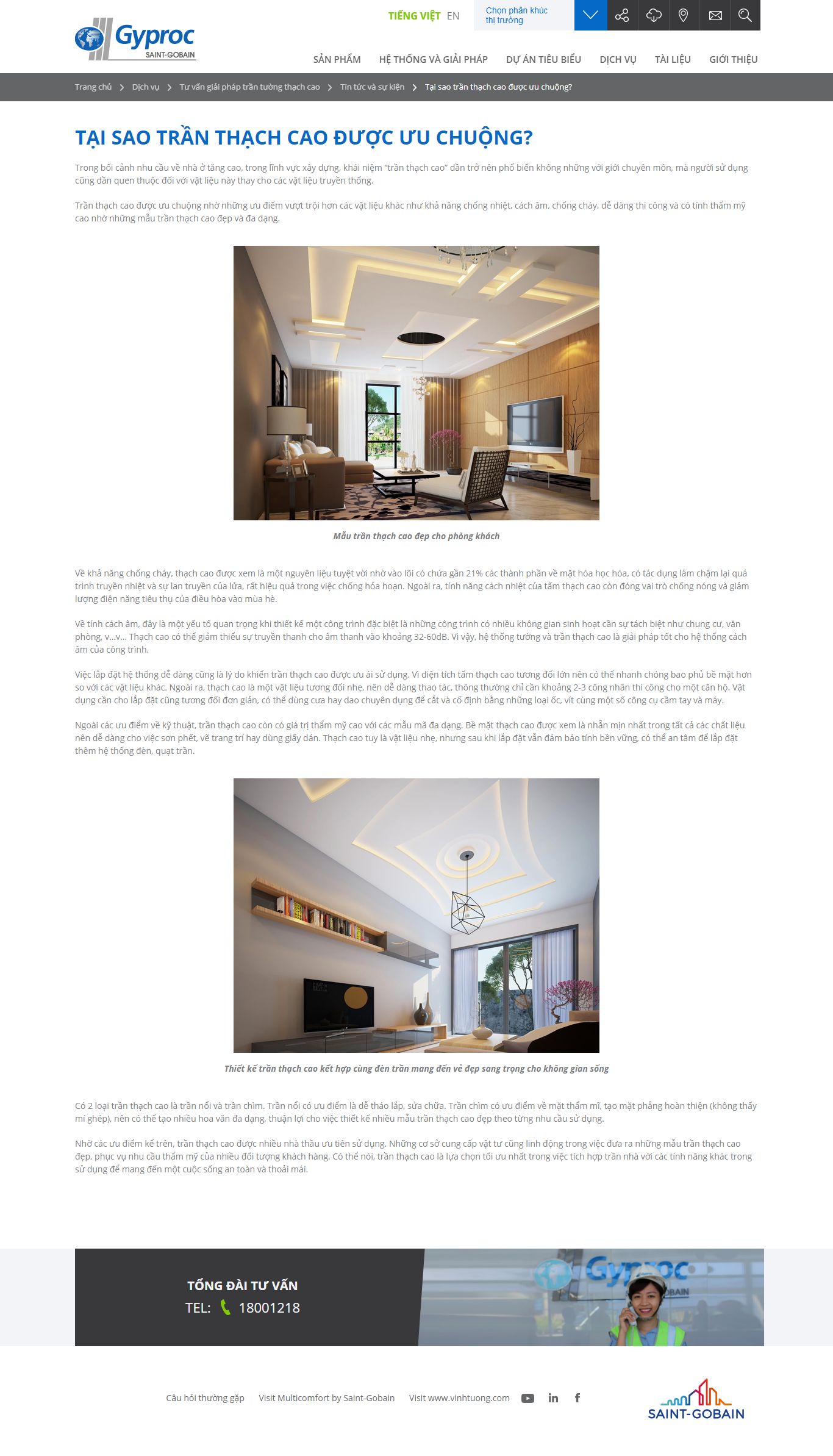 Thiết kế Web trần thạch cao gyproc.vn