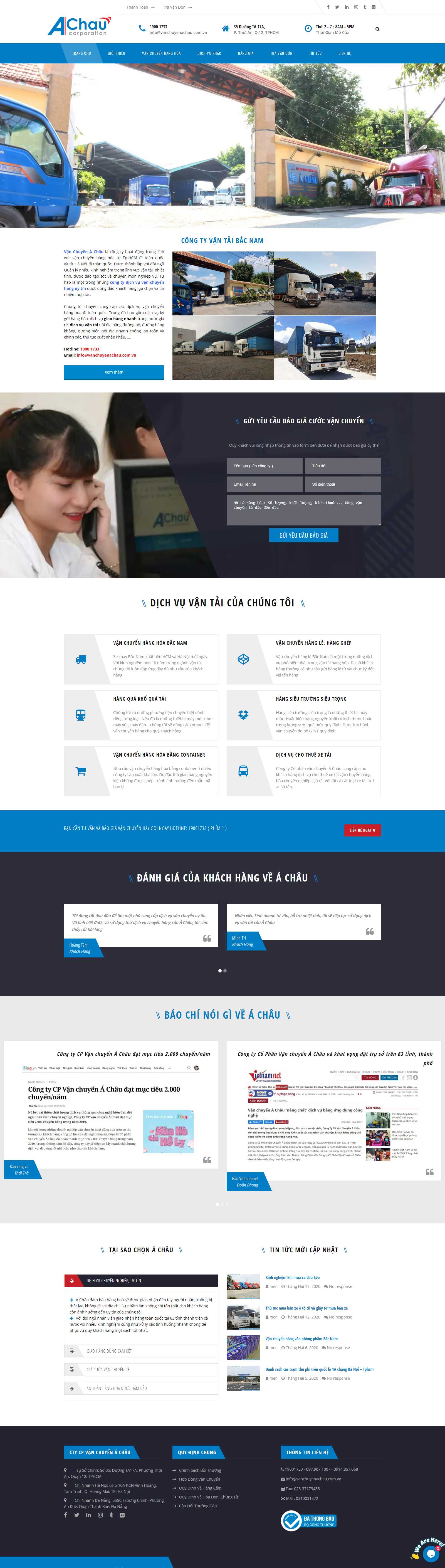 Thiết kế Web vận tải vanchuyenachau.com.vn