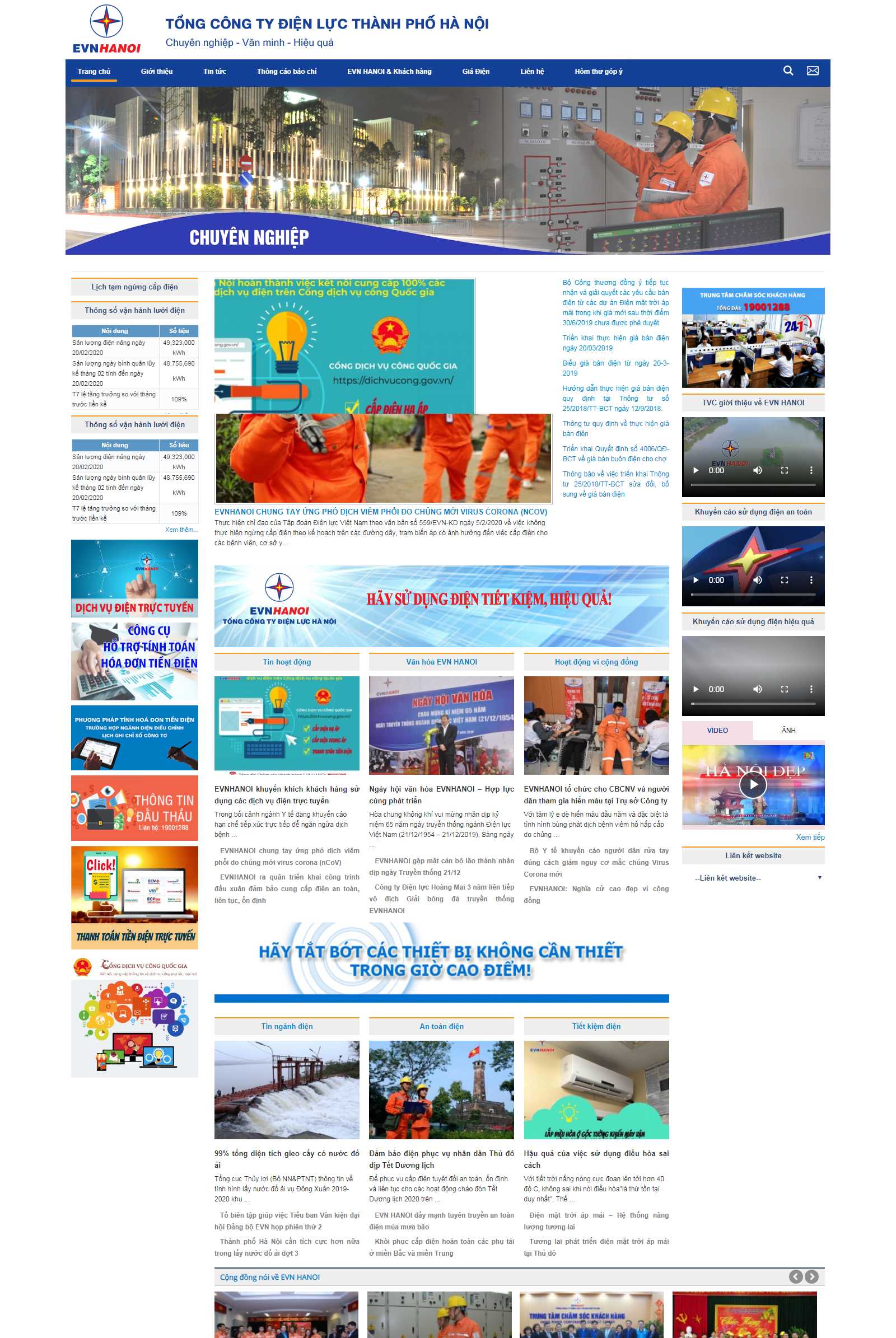 Thiết kế Web điện lực evnhanoi.vn