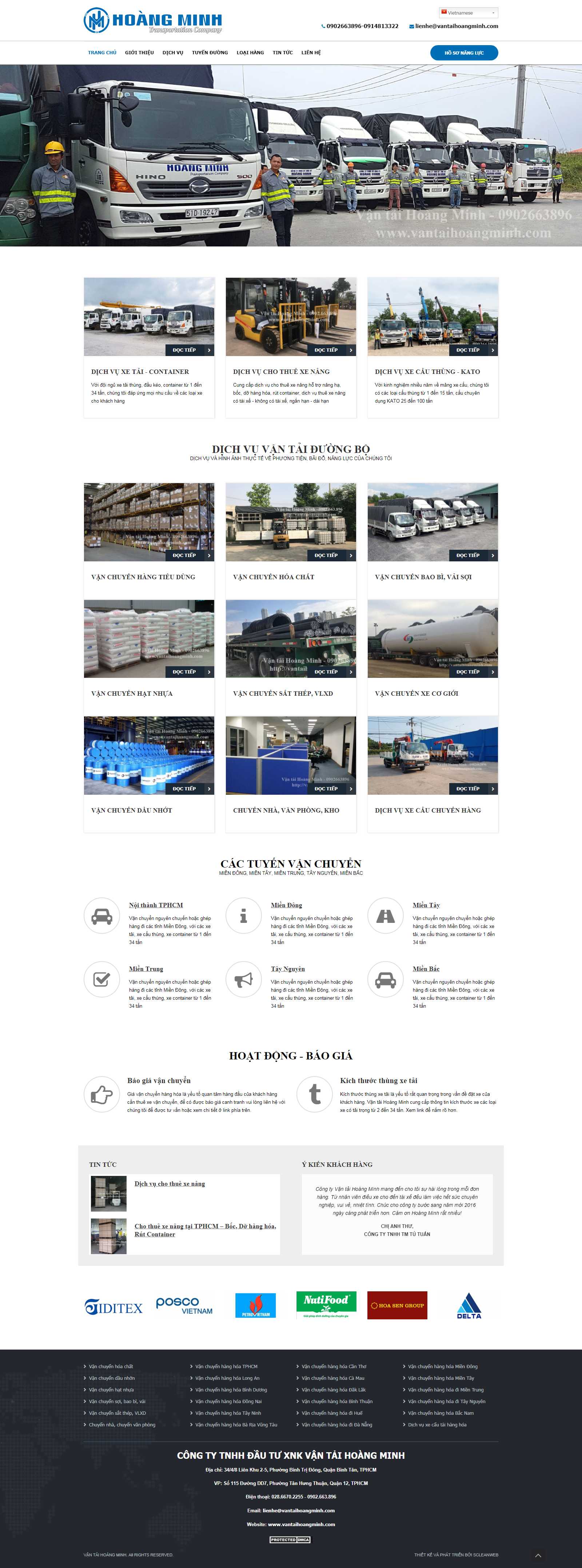 Thiết kế Web vận tải vantaihoangminh.com