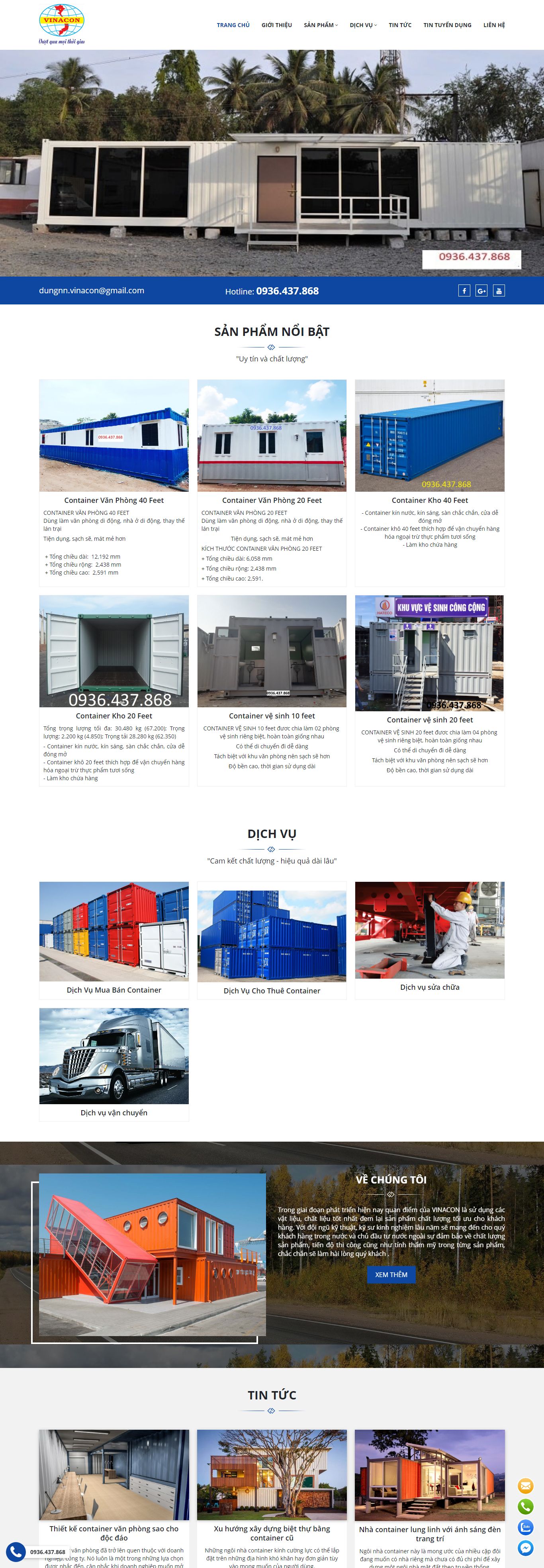 Thiết kế Web container vinaconvietnam.vn