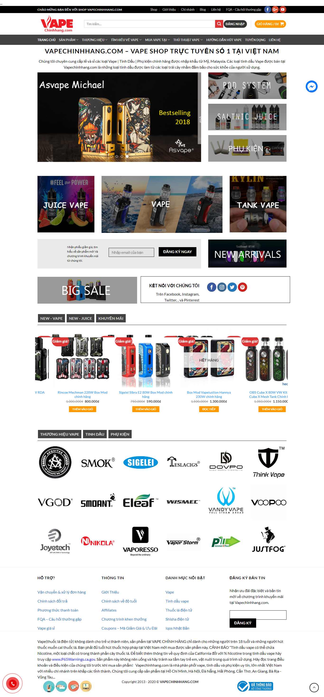 Thiết kế Web thuốc lá điện tử vapechinhhang.com