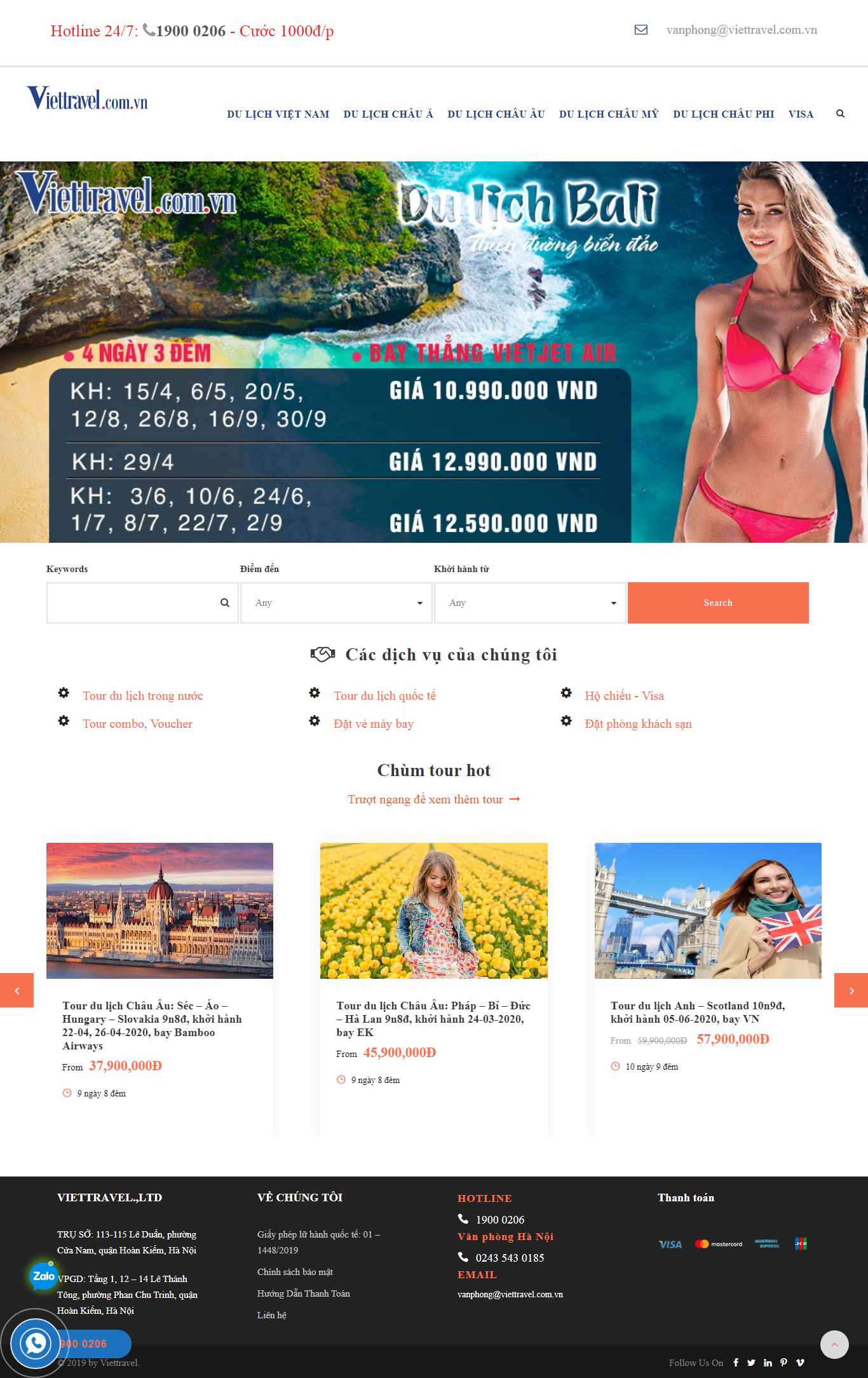 Thiết kế Web đặt tour viettravel.com.vn