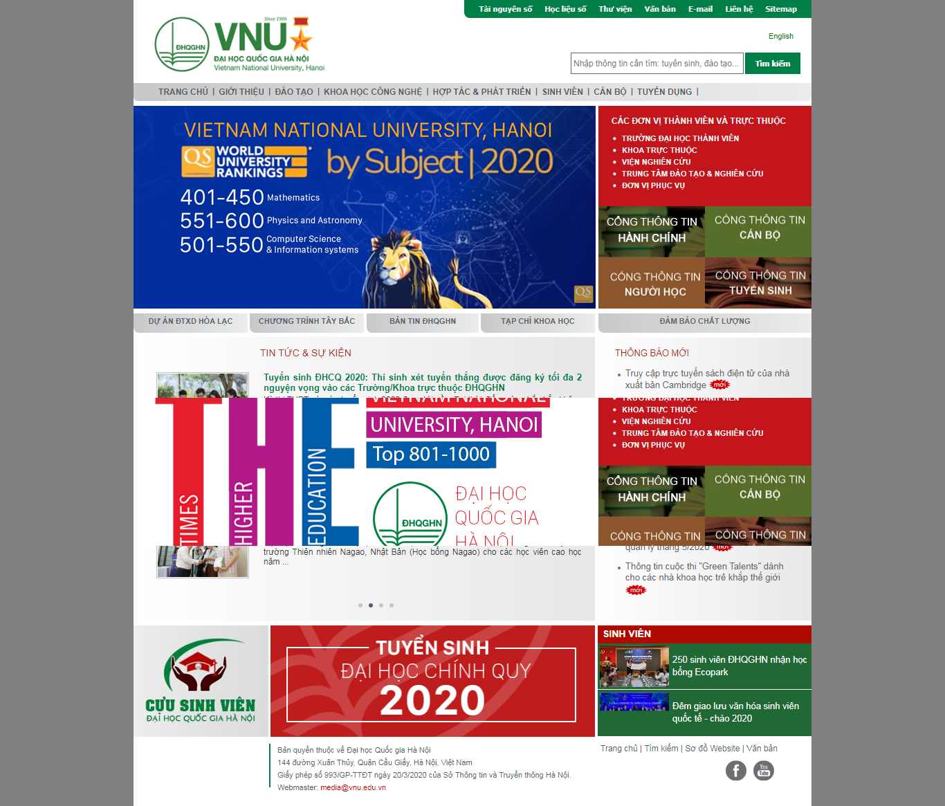 Thiết kế Web trường học vnu.edu.vn