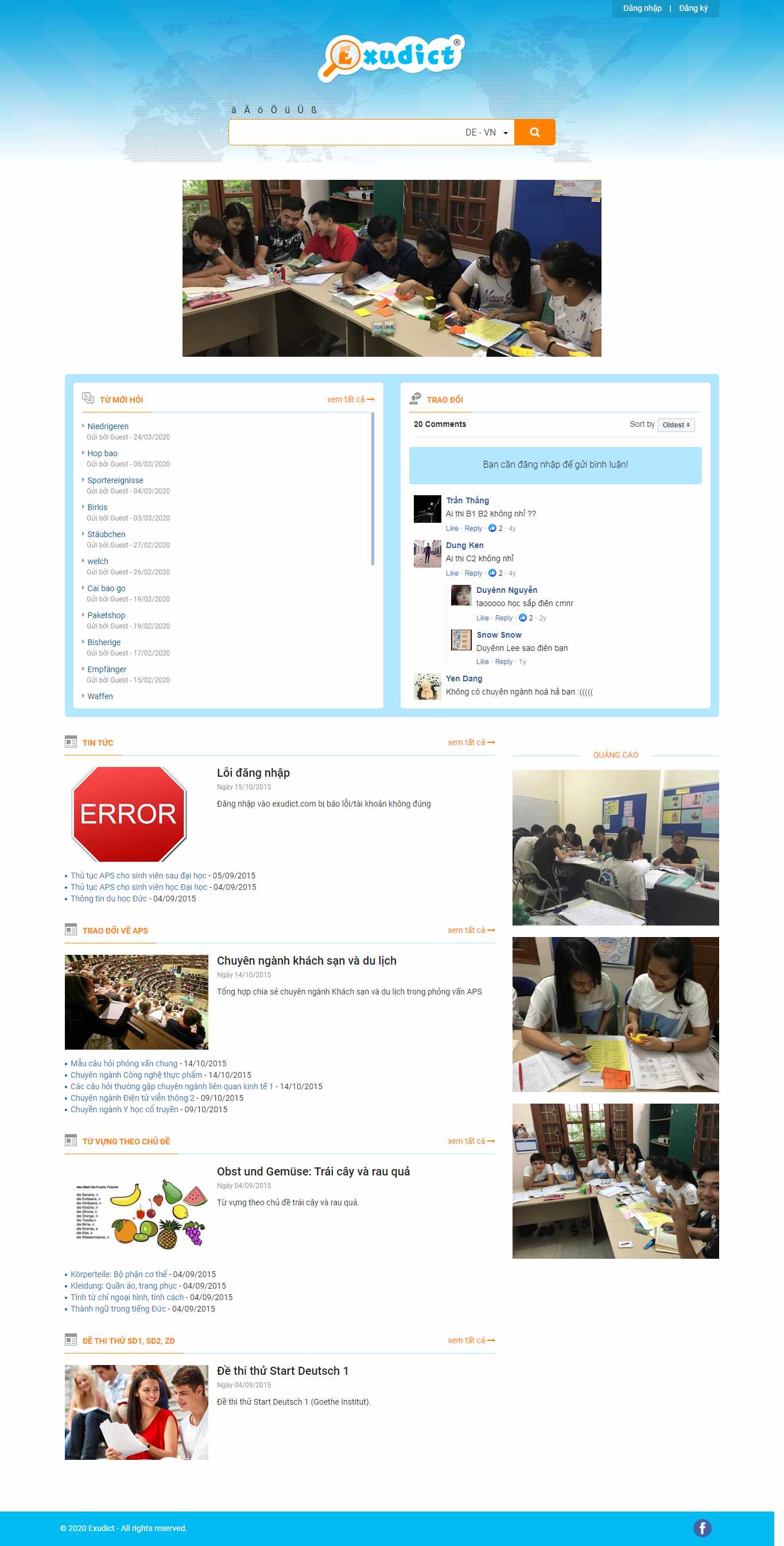 Thiết kế Web từ điển trực tuyến exudict.com