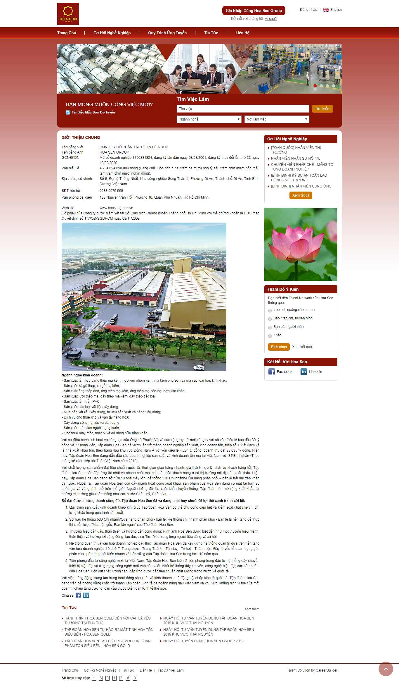 Thiết kế Web tuyển dụng lao động hoasenjobs.com