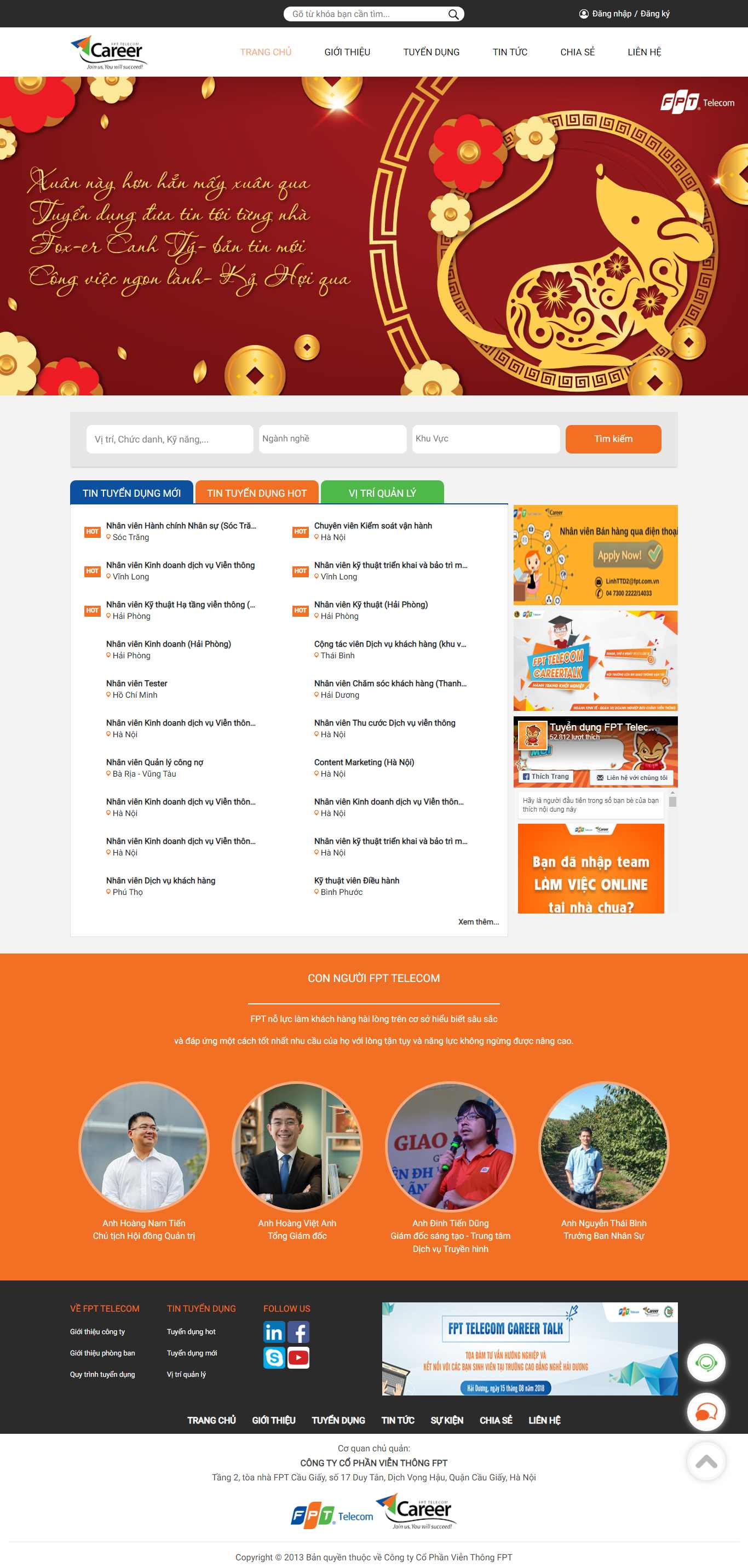 Thiết kế Web tuyển dụng lao động fptjobs.com