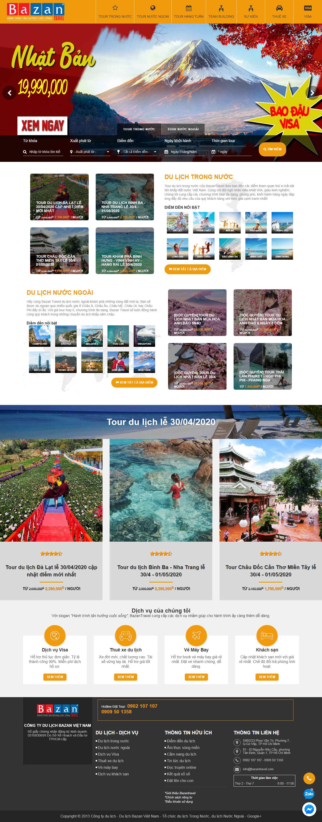Thiết kế Web tour du lịch bazantravel.com