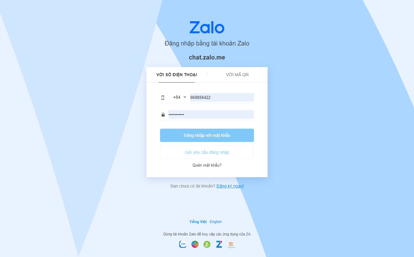 Thiết kế Web zalo id.zalo.me