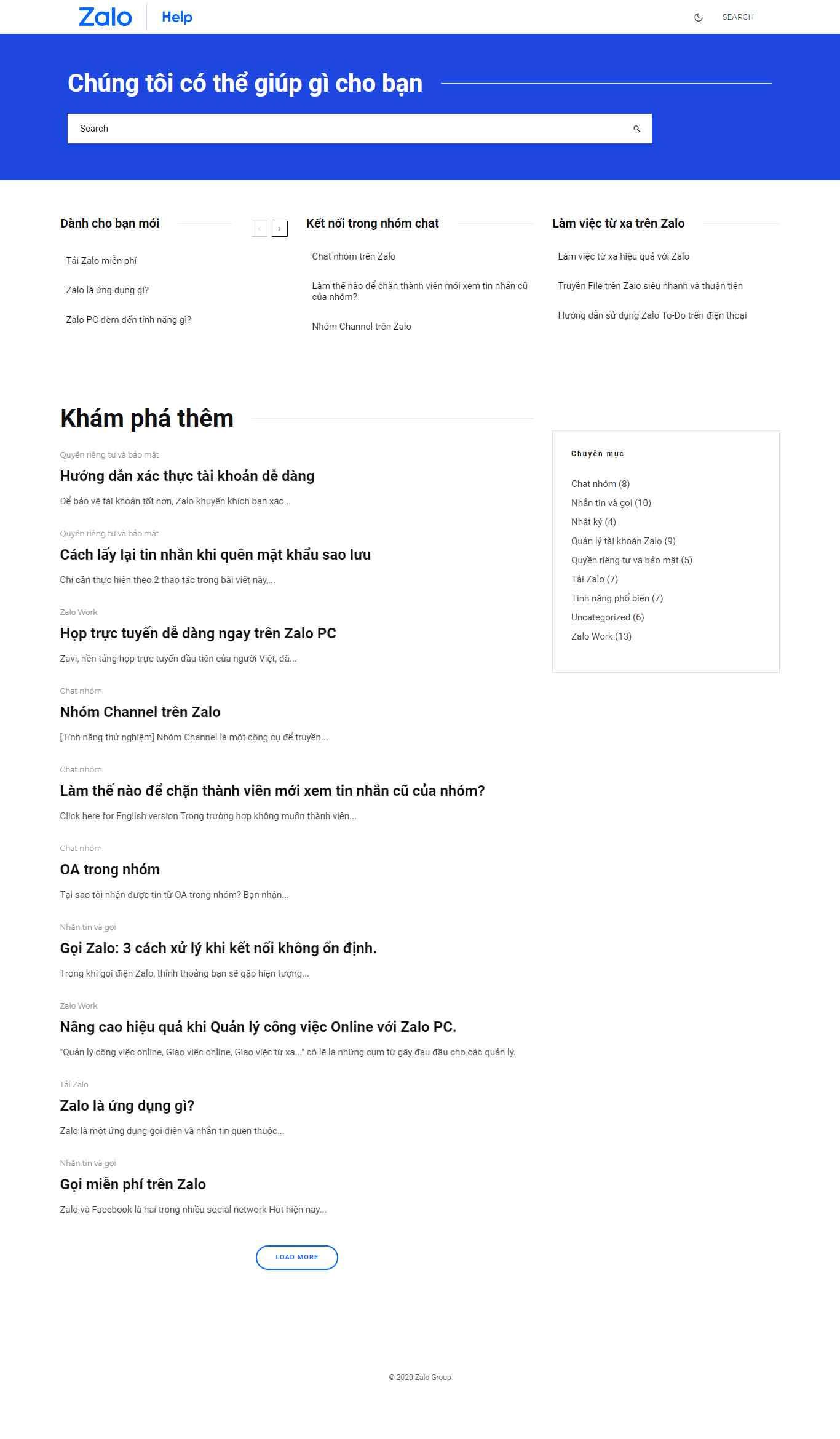 Thiết kế Web zalo help.zalo.me