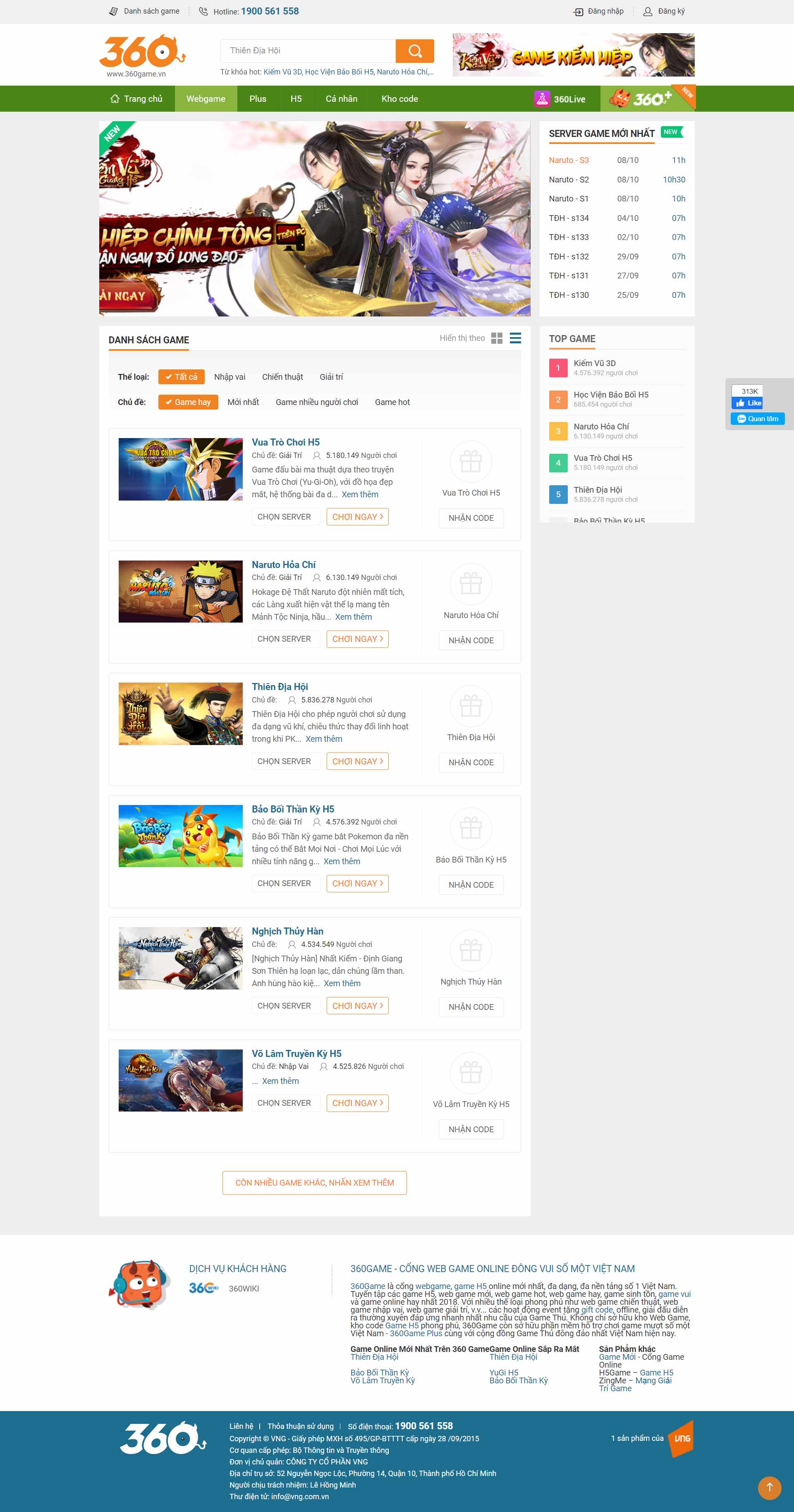 Thiết kế Web chơi game online 360game.vn