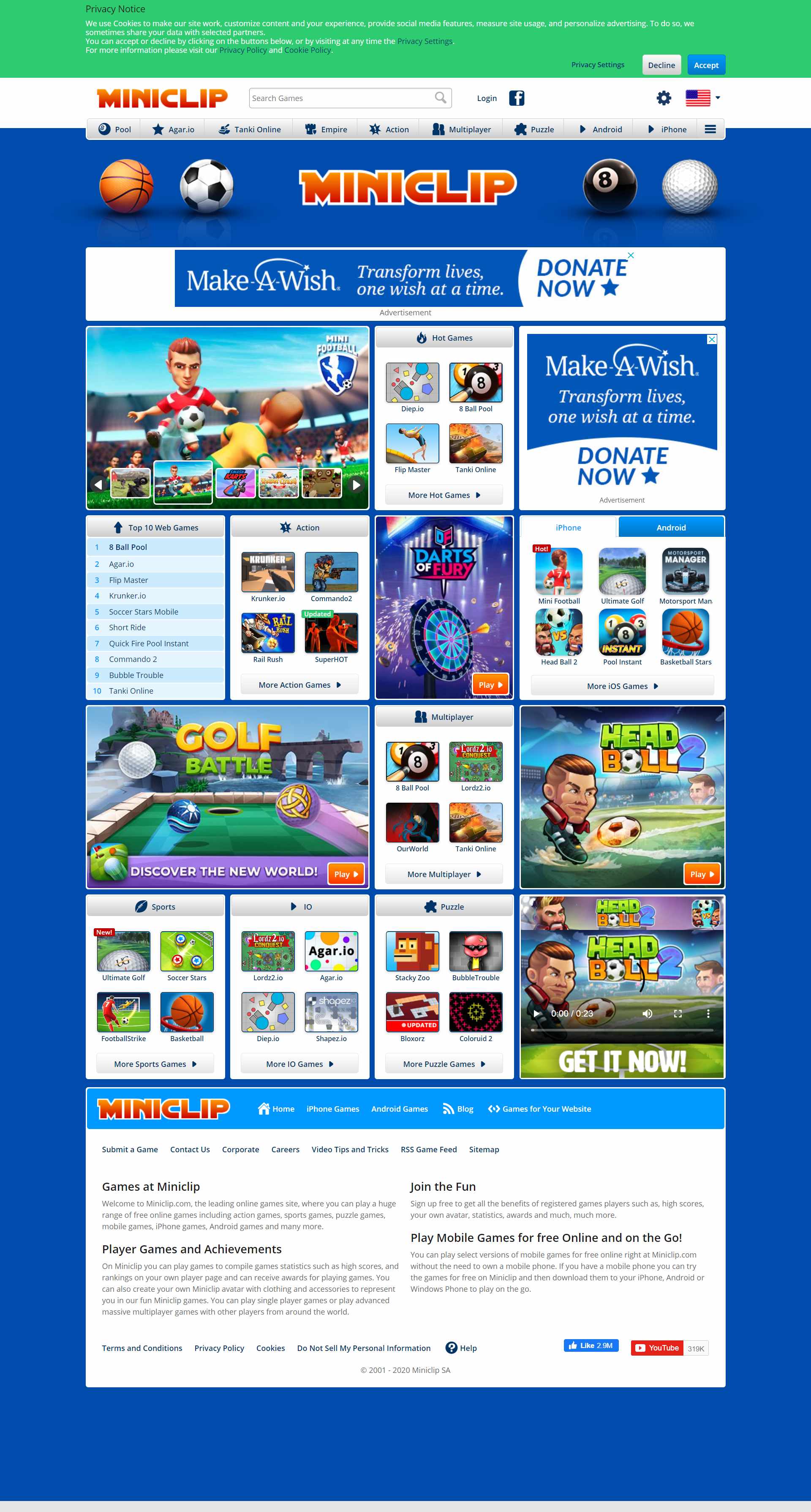 Thiết kế Web chơi game online miniclip.com