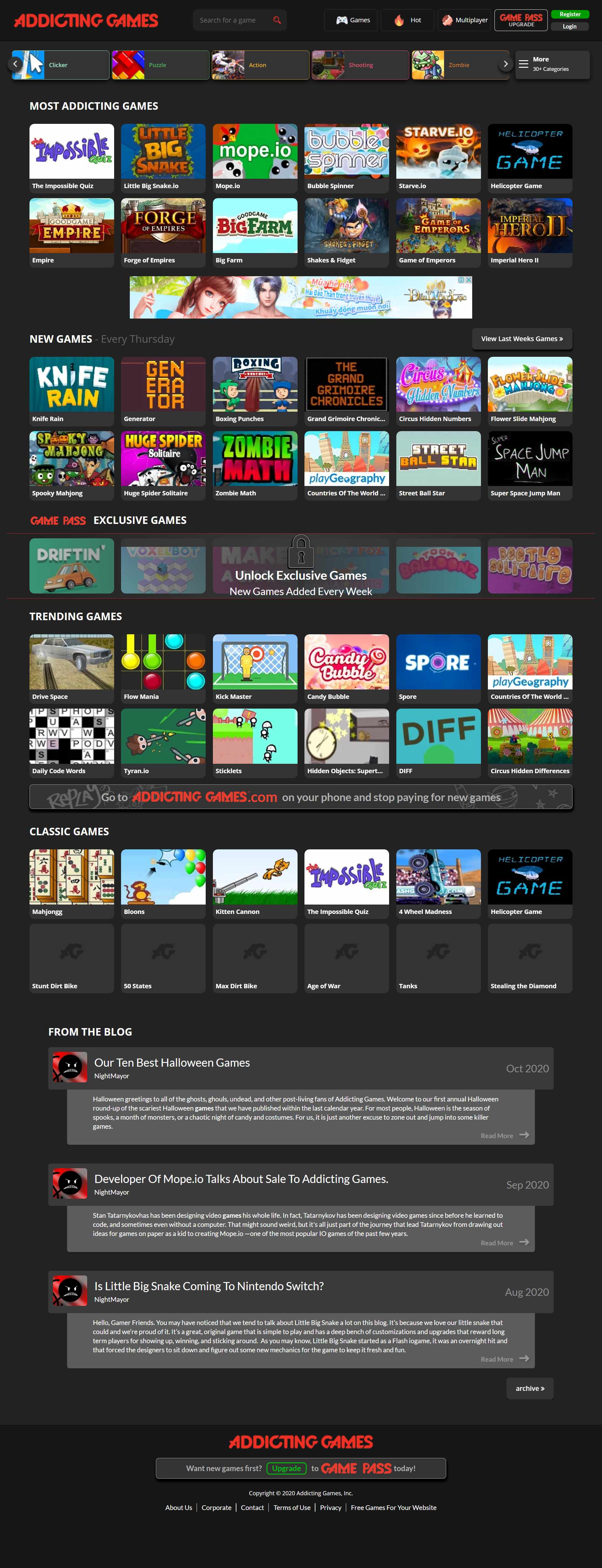 Thiết kế Web chơi game online addictinggames.com