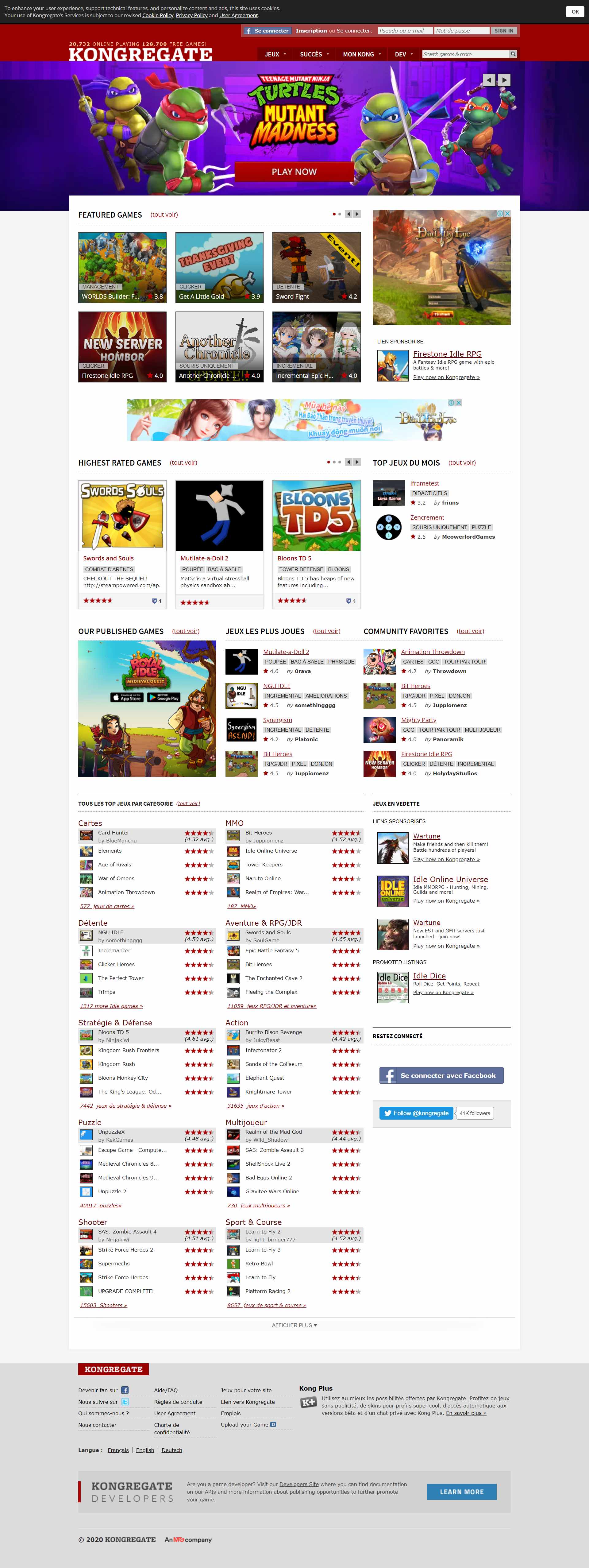 Thiết kế Web chơi game online kongregate.com