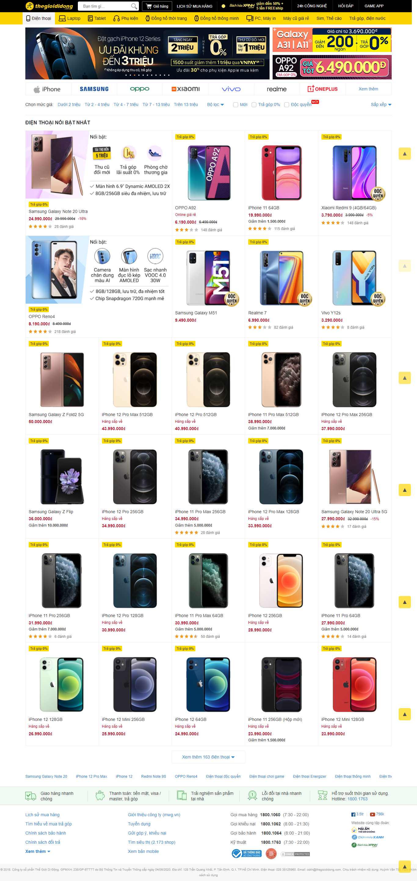 Thiết kế Web bán điện thoại thegioididong.com